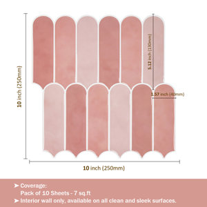 HOMEART Pink Peel And Stick Backsplash Tile, Self Adhesive Feather